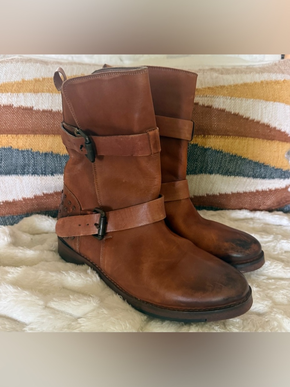 Vintage Foundry Co Sherry Ankle Boots Brown Leather Buckle Women’s 7 Moto Boho - Picture 4 of 10